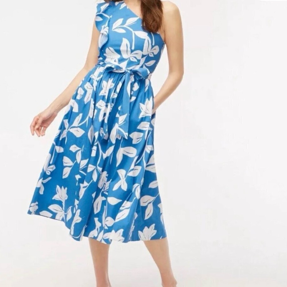 J. Crew Factory One Shoulder Midi Dress in Blue/White - like new
